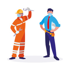 industrial workers men working with face mask