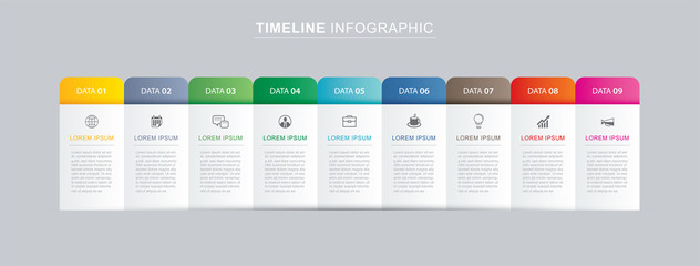 9 data infographics tab paper index template. Vector illustration abstract background. Can be used for workflow layout, business step, banner, web design. - obrazy, fototapety, plakaty