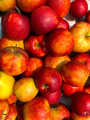 Fototapeta na wymiar photo lots of apples on the counter supermarket
