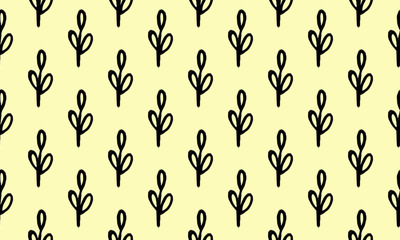 Seamless pattern with hand drawn plant branches. Fabric or textile print template. Floral design element. Spring and summer symbol. Contour otline drawing of simple black twig