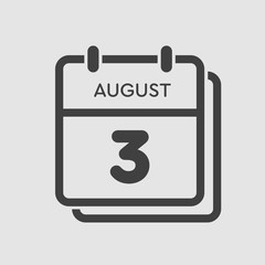 Calendar icon day 3 August, date days of the year