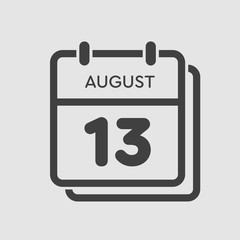 Calendar icon day 13 August, date days of the year