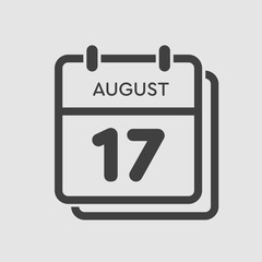 Calendar icon day 17 August, date days of the year