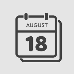 Calendar icon day 18 August, date days of the year