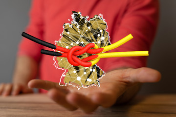 Abstract of germany map network, internet and global connection concept, Wire Frame 3D mesh...