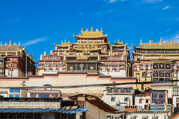 Songzanlin Temple or the Ganden Sumtseling Monastery also known as little Potala Palace in Lhasa,...
