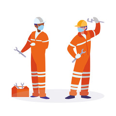 Fototapeta premium industrial workers men working with face mask