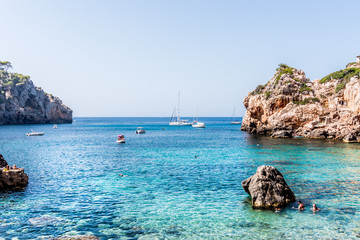 Sea and mountain landscape in Cala Deia, Majorca