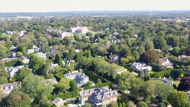 Intro Scene Of High Society American Houses. Hamptons In Long Island.