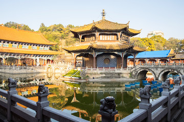 scenic of Yuantong Temple, the most famous Buddhist temple in Kunming. landmark and popular for tourists attractions. Kunming, Yunnan, China, 10 December 2019