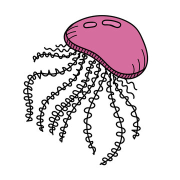 color vector element, black and white drawing of a marine inhabitant, cute sea jellyfish