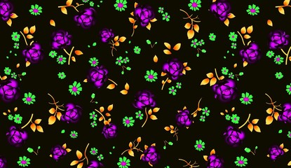 seamless pattern with colors flowers on dark background .