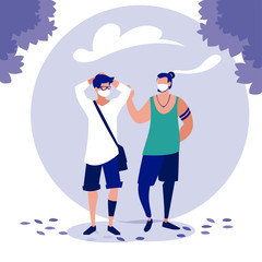 Men with masks and trees outside vector design