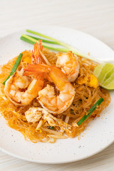 Vermicelli Pad Thai or Thai stir fried vermicelli with shrimps