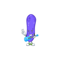 Happy face of escherichia coli cartoon plays music with a guitar