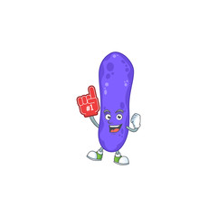Cartoon character concept of escherichia coli holding red foam finger