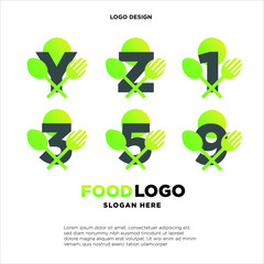 set initial letter food logo vector green color
