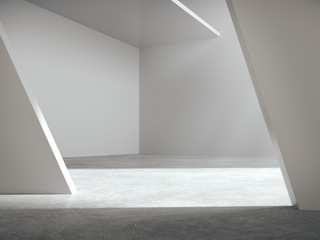 Empty space for product showcase, white hall, white structure, white showroom.3D rendering.