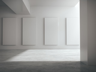 Empty space for product showcase, white hall, white structure, white showroom.3D rendering.