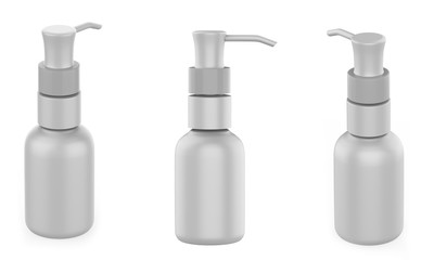 Small bottle with dispenser mock up isolated on white background. 3d illustration