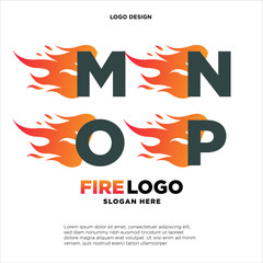 set initial letter fire logo vector orange color