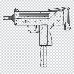 Uzi, isolated on transparent background. Hand drawn vector illustration.