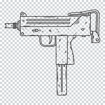 recommend clip art: Uzi, isolated on transparent background. Hand drawn vector illustration.
