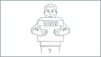 Vector Linear Delivery icon. Holding Box Illustration. Courier Drawing.	