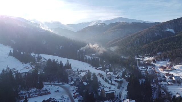 Aerial Shot | Gemba Mountains Ukraine | Ski & Snowboarding mountain in Ukraine | Snow & Winter Time in Ukraine Village of Gemba | Top of the Mountain | Sea of Clouds in Mountains.