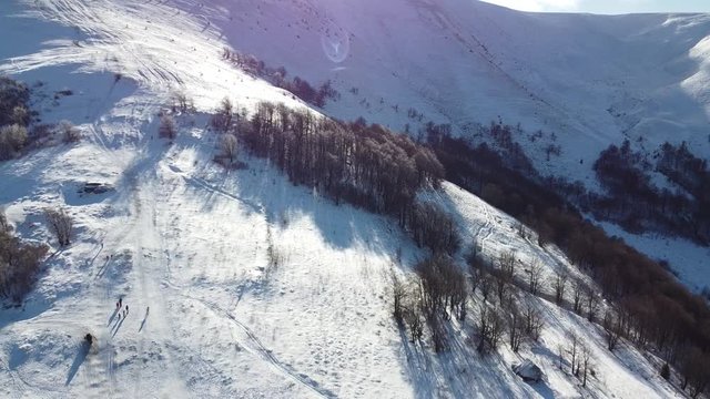 Aerial Shot | Gemba Mountains Ukraine | Ski & Snowboarding mountain in Ukraine | Snow & Winter Time in Ukraine Village of Gemba | Top of the Mountain | Sea of Clouds in Mountains.