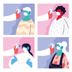 poster with a doctor what measures the temperature of people