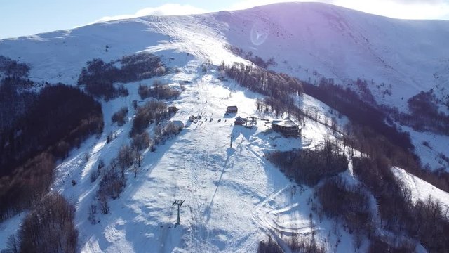 Aerial Shot | Gemba Mountains Ukraine | Ski & Snowboarding mountain in Ukraine | Snow & Winter Time in Ukraine Village of Gemba | Top of the Mountain | Sea of Clouds in Mountains.