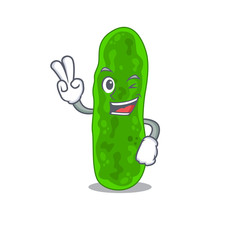 Happy legionella micdadei cartoon design concept with two fingers