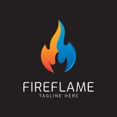 Red and blue fire flame logo icon. Vector illustration. Modern design