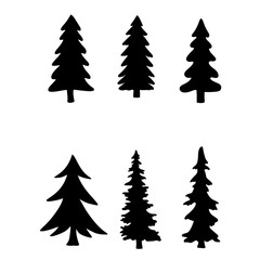 Isolated Pine on the white background.Pine silhouettes. Tree hand drawn.Vector EPS 10.