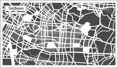 Incheon South Korea City Map in Retro Style. Outline Map.