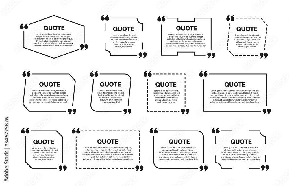 Poster Quote box frame set. Template for text info. Vector texting quote boxes.