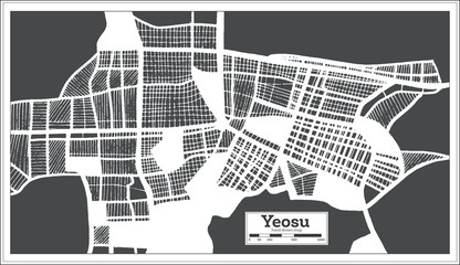 Yeosu South Korea City Map in Retro Style. Outline Map.