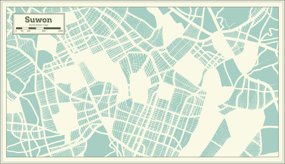 Suwon South Korea City Map in Retro Style. Outline Map.