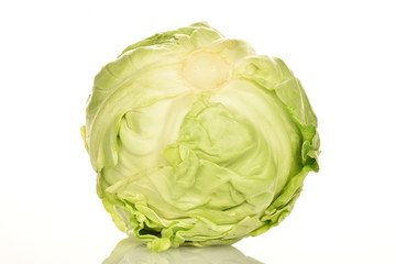 Green cabbage, macro, on a white background