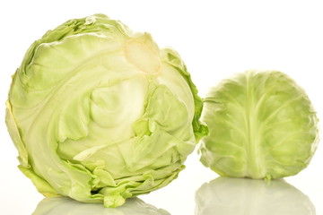 Green cabbage, macro, on a white background