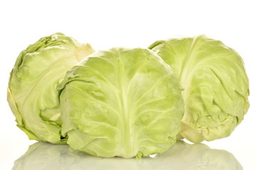 Green cabbage, macro, on a white background