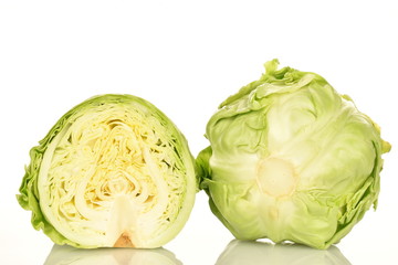 Green cabbage, macro, on a white background