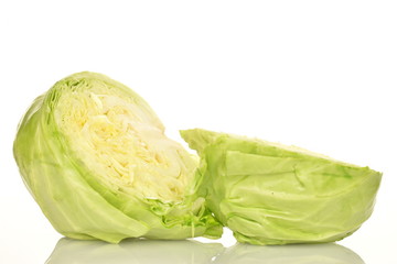 Fototapeta premium Green cabbage, macro, on a white background