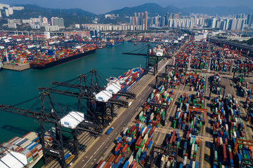 Fototapeta na wymiar Top view of Hong Kong cargo terminal