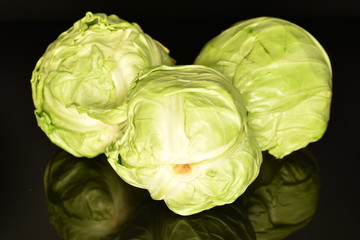 Fototapeta premium Green cabbage, macro, on a black background