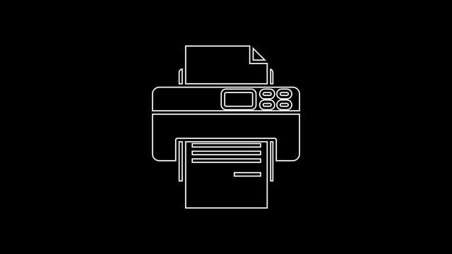 White line Printer icon isolated on black background. 4K Video motion graphic animation