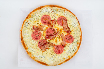 Tortilla with bacon, cheese shot on a white background