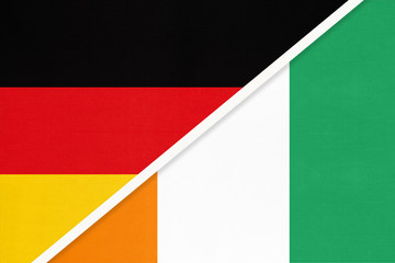 Germany vs Ivory Coast, symbol of two national flags. Relationship between European and African countries.