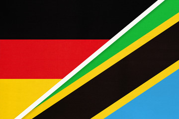 Germany vs Tanzania, symbol of two national flags. Relationship between European and African countries.